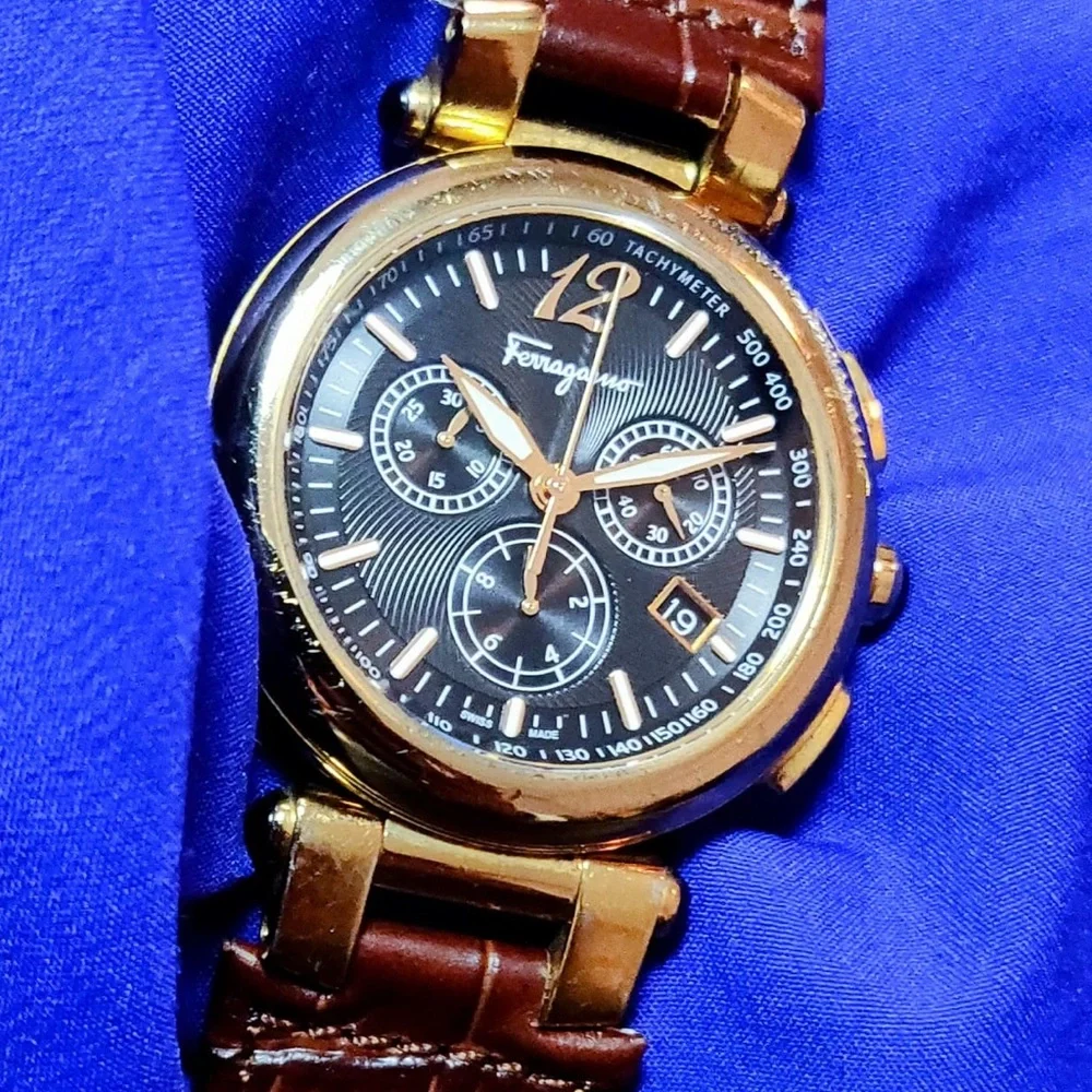 Salvatore Ferragamo F13 Firenze Idillio 45mm Gold Tone Swiss Made Men's Watch